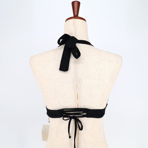 Ella Moss Women Black Metallic Gilded Age Swimsuit Halter Bikini Top Size M - Picture 4 of 4